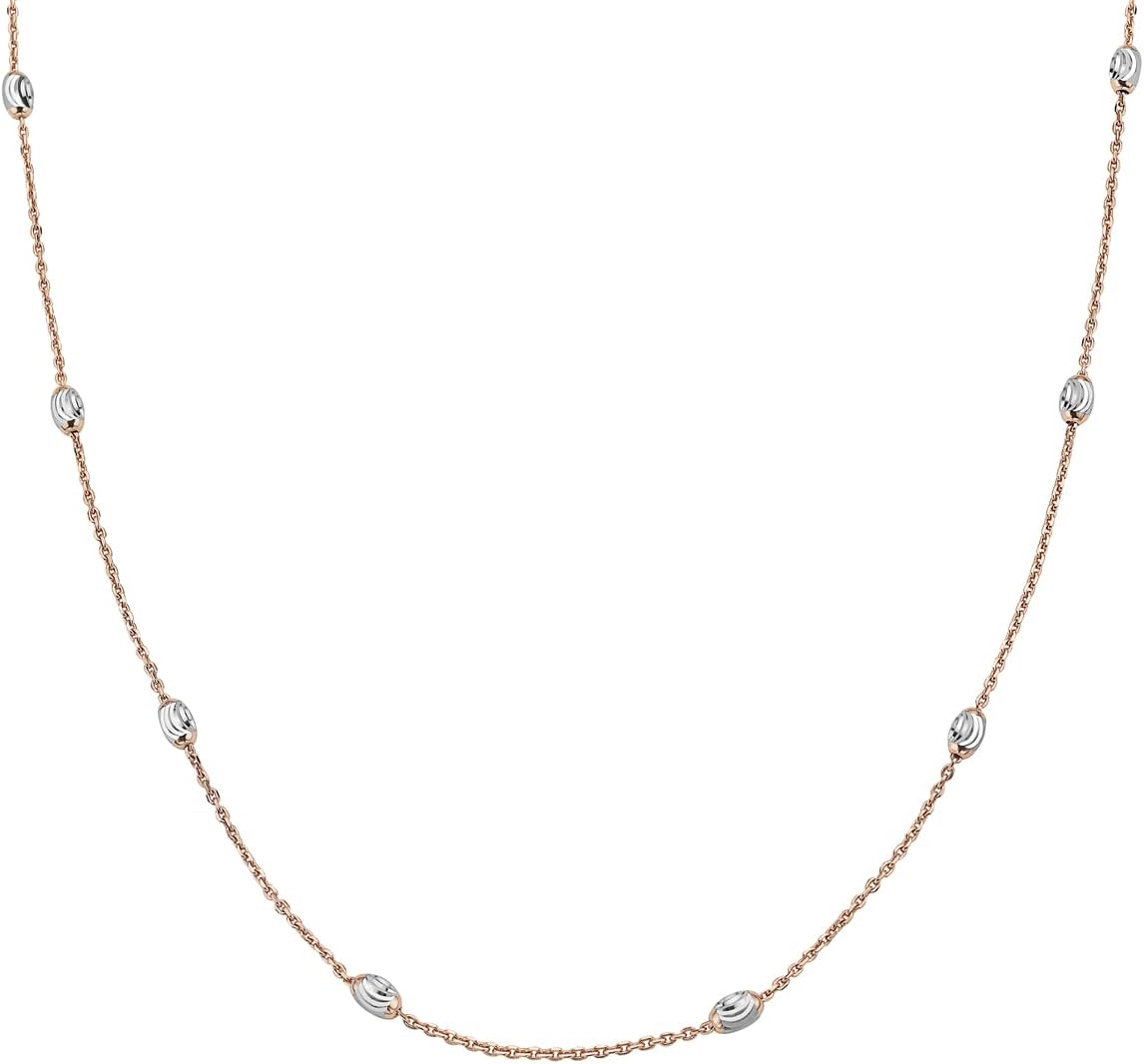 PORI JEWELERS 14K Gold Over Sterling Silver 3mm Anchor Oval Bead Moon Cut Chain Necklace- Available in Yellow, Silver, Rose or 3 Color
