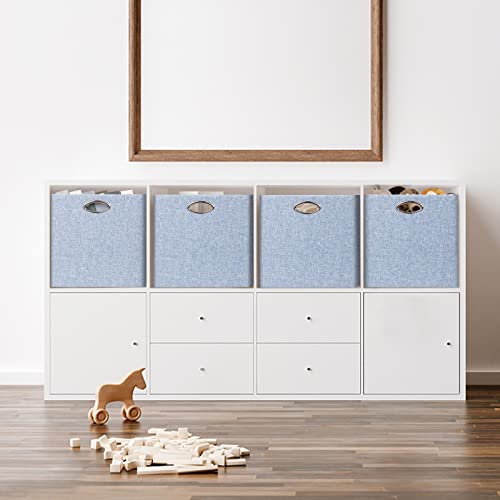 Posprica Cube Storage Bins 13×13 Fabric Foldable Box With Handles, Collapsible Organization Basket Set Of 4 Large Capacity Drawer For Closet Shelf Cabinet Bookcase Bedroom, Blue Grey #TOP6