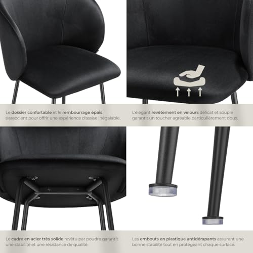 Chaise de bar en velours rembourré avec dossier large et un repose pieds Lot de 2 - vue 7