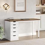 LITTLE TREE 47 inches Rustic Brown Computer Desk with 5 Drawers, Modern Simple Home Office Desk Writing Desk with Drawers