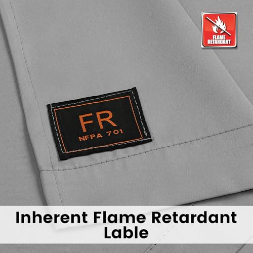 KNEOQIT Inherent Flame Retardant Blackout Curtains Drapes Meet NFPA701 Test, Elderly Home,Set of Two,Fireproof Window Curtains for Classroom(2 Panels,Grey, 52X63inch) - Thumbnail 4