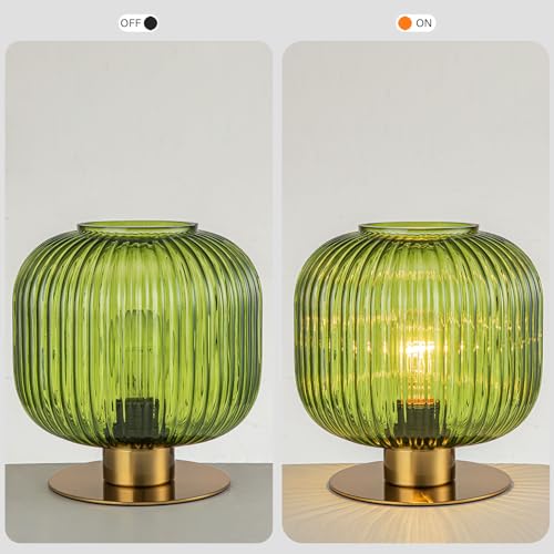 Soutas Mid Century Modern Glass Table Lamp, Ribbed Green Bedside Lamp with Gold Metal Base, Decorative Desk Light for Bedroom, Living Room, Office, Retro Aesthetic Nightstand Lamp by Soutas - Used condition - Image 6