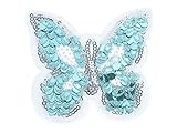Applikation zum Aufbügeln gedeacc-kreativ Bügelbild Patch Applikation zum Aufbügeln Schmetterling mit Glitzer Pailletten blau 7,5 cm x 8,5 cm