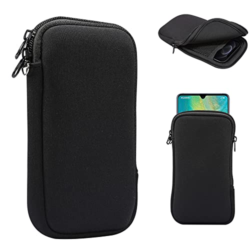 Zipper Neoprene Cell Phone Pouch Sleeve Carrying Case with Neck Lanyard for Samsung Galaxy S25 Ultra S24 Ultra A05 A06 A15 A14 A16 A26 A25 A55 A04, Moto G Pure G Stylus 2023, OnePlus 13 (Black-XL)