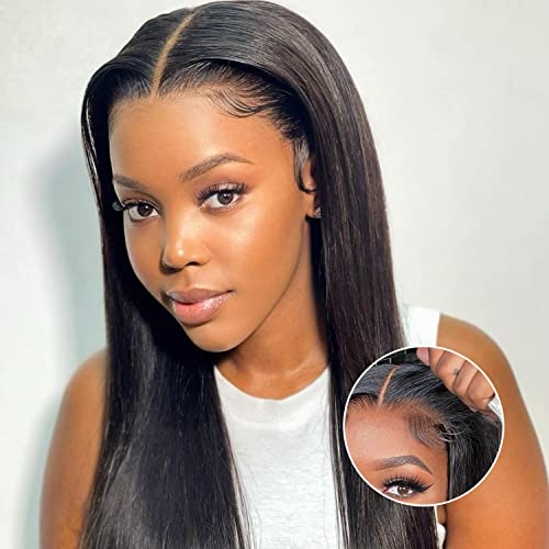 FACMOOD 6x4 HD Lace Wear and Go Glueless Wig Human Hair Pre-Plucked Pre-Cut Lace Glueless Wigs No Glue Lace Front Closure Wig Straight 200% Density 22 inch