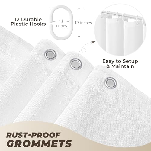 Linen Shower Curtain Boho White Shower Curtain with Tassels 72"W x 72"L by TURKIO - Used condition - Image 5