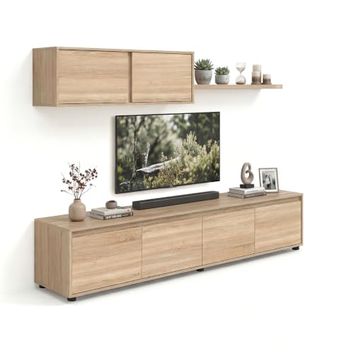 duehome | Conjunto Reversible de Salon, Mueble de TV, Modulos de Comedor, Modelo Arlet, Acabado en Roble Canadian, Medidas: 200 cm (Largo) x 41 cm (Fondo) 43 cm (Alto)