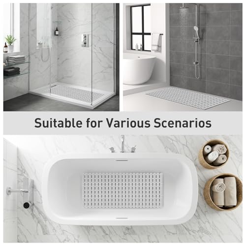 XIYUNTE Shower Mat Non Slip Bathtub Mat, 36 x 16 inches Rubber Bath Mat for Tub Non Slip Shower Mats for Inside Shower with Powerful Suction Cups and Drain Holes, Easy to Cut, Light Grey by XIYUNTE - Used condition - Image 7