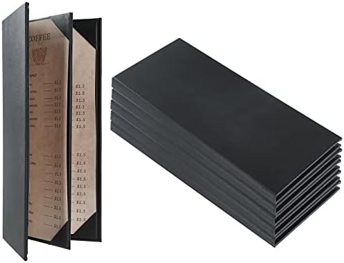 FLKQC Restaurant Menu Covers Holders 4.25" x 11" | Pack of 5 Synthetic Leather Single Panel One View with Angled Corners Black for Wine List, Drinks (5, Single Panel 1 View (4.25 x 11 inch))