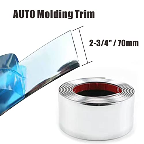 Width:2-3/4 Inch (70Mm) Self Adhesive Auto Trim Molding Strip Scratch-Proof Car/Truck/Rv Exterior & Interior Molding Trim Universal Bumper Window Door Body Side Decorative Strip (8Ft, Chrome Silver) #TOP1