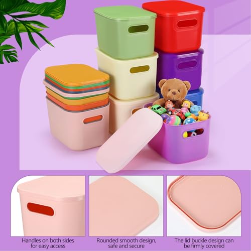 Thyle 24 Pack Richly Colorful Plastic Storage Bins with Lids 7 Quart Toy Storage Box Stackable Nestable Organizer Boxes with Handle and Labels for Classroom Shelf Bedroom Desktop Toys School Supplies - Image 3