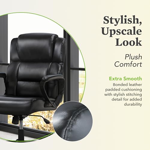 Image of HON Sadie Executive Chair, Leather Ergonomic Office Chair with Adjustable Arms and Back Support, 360 Swivel, Black