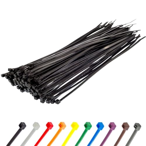 Gocableties Black Cable Ties, 300mm x 4.8mm, Pack of 100, 12" Premium Nylon Zip Ties, Multi-Purpose Plastic Tie Wraps, Secure Self-Locking Mechanism, for Home, Garden, Office and DIY
