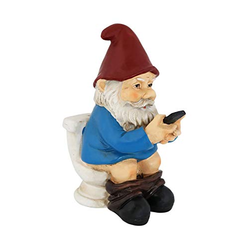 Runsmooth Gartenzwerg auf dem Klo - 13cm auf Toilette mit Zeitung - Gartenfigur Lustig - Dekoration Wetterfest für Garten Campingplatz - Gartendeko für außen