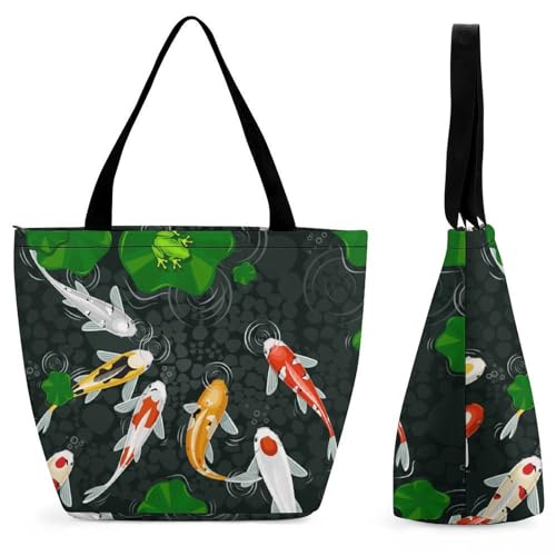 Sac à main poisson rouge pour femme : grand sac cabas de shopping et voyage (28.5x18x32.5cm)