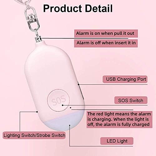 Shackcom Personal Alarms with LED Flashlight, 130dB Loud, Rechargeable, Waterproof, Police Approved Self defense Panic Rape Attack Safety Alarm Siren with Key ring for Women, Elderly, Everyone, Pink