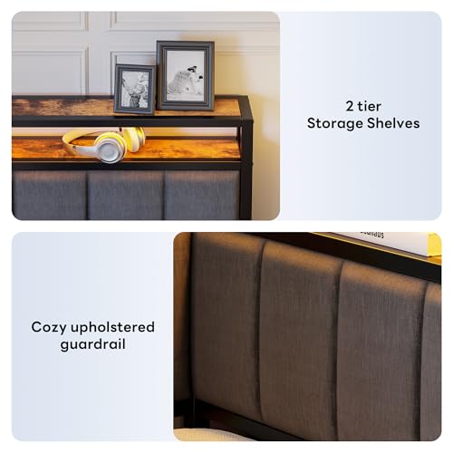 image for LIKIMIO Corner Twin Bed Frame with Trundle, Upholstered Storage Headbo