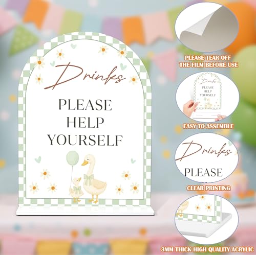 Drinks Please Help Yourself Sign - Goose Baby Shower Sign, 1 Pack Arch Acrylic Sign with Stand, Gender Reveal Party Table Decor, Little Goose Baby Shower Supplies (SP17) by Senkiiv - Used condition - Image 3