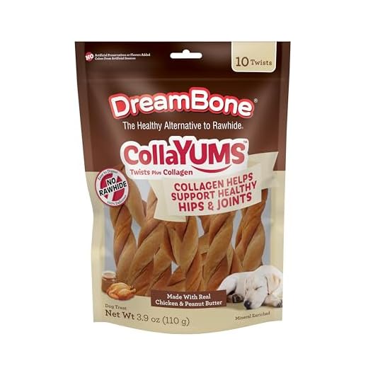 DreamBone CollaYUMS Twists Plus Collagen Chews for Dogs, 10 Count, Treat Your Dog to Rawhide-Free Chews Made with Chicken, Vegetables and Peanut Butter