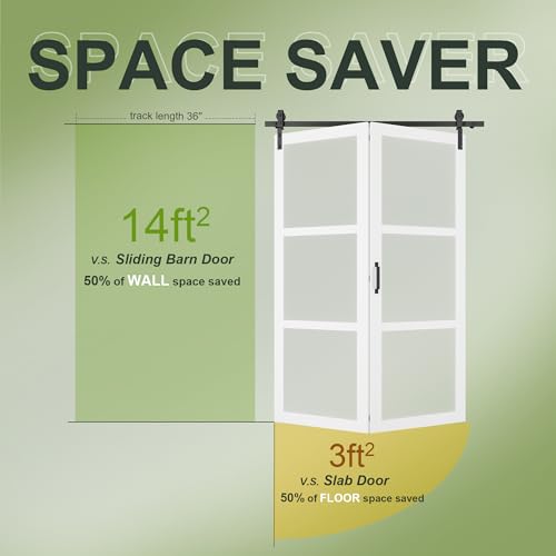 AINLARRY 64" Bifold Barn Door Hardware Kit, 5.3FT Bi-Folding Closet Door Track Kit, Smoothly and Quietly, Fit Four 15" Bifold Doors (2 Handles As Gifts, NO Door)