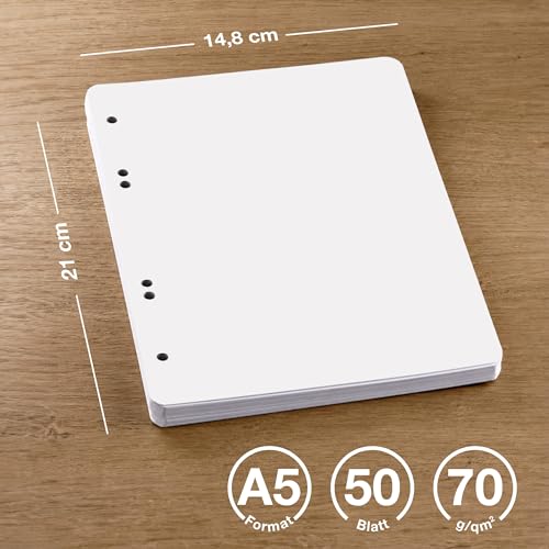 Landré Ringbucheinlagen A5 blanko, 50 Blatt, 70 g/m² Papier, runde Ecken, gelocht