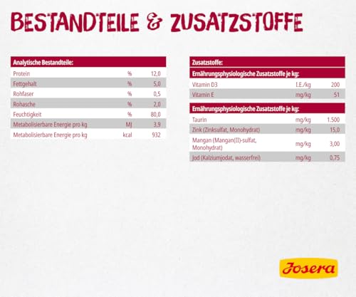 JOSERA Nassfutter Beef (12 x 85 g) | Adult | Premium Katzenfutter nass für ausgewachsene Katzen | Rind | mit Lachsöl | getreidefrei | gegen Harnsteinbildung und Haarballen | Alleinfutter | 12er Pack