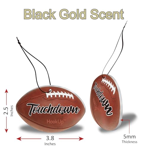 Football Car Air Freshener by HookUp - 4 Pack - Black Gold Scent (Extra Strong) | Unique Football Gift for Players, Coach, Fans | Hanging Car Accessory with Long Lasting Fresheners Smell - Thumbnail 2