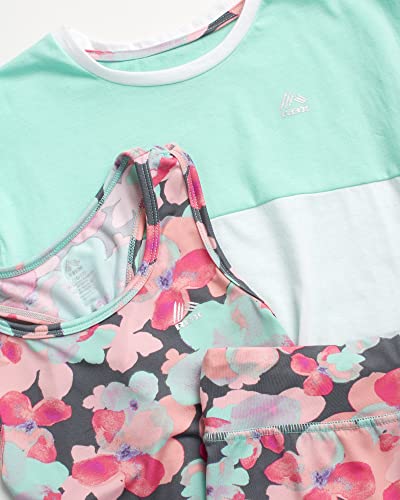 Rbx Girls' Workout Set - Athletic Performance Tank Top, Short Sleeve T-Shirt, And Bike Shorts Set, Size 10/12, Mint Leaf Multi #TOP2