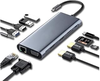 12-in-1 USB C ドッキングステーション トリプルディスプレイ対応、デュアル4K HDMI、VGA、100W PD充電、USB 3.0ポート搭載