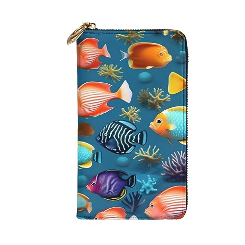 Submarine Reef Fish Picture Leather Long Clutch Wallet for Fashionable Girls and Women - Durable, Stylish, and Functional, Black, One Size2