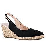 Juliet Holy Womens Wedge Sandals Espadrilles Closed Toe Slingback Buckle Strap Comfortable Casual Summer Platforms, Black, 6.5 UK