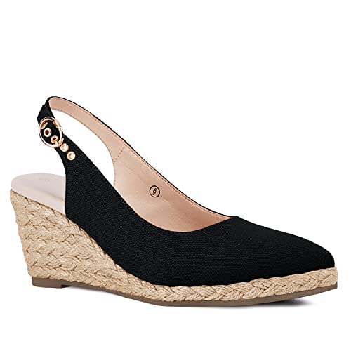 Juliet Holy Womens Wedge Sandals Espadrilles Closed Toe Slingback Buckle Strap Comfortable Casual Summer Platforms, Black, Size 10 by Juliet Holy - Used condition - US$30.44