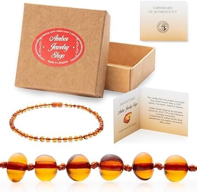 Baltic Amber Necklace 12.5 inches - Genuine Amber Beads- Unisex Amber Jewelry - Cognac