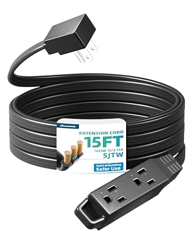 DEWENWILS&EDISHINE DEWENWILS 15FT 3 Outlet Black Flat Extension Cord 16/3, ETL Listed — $17.99 (10% off)
