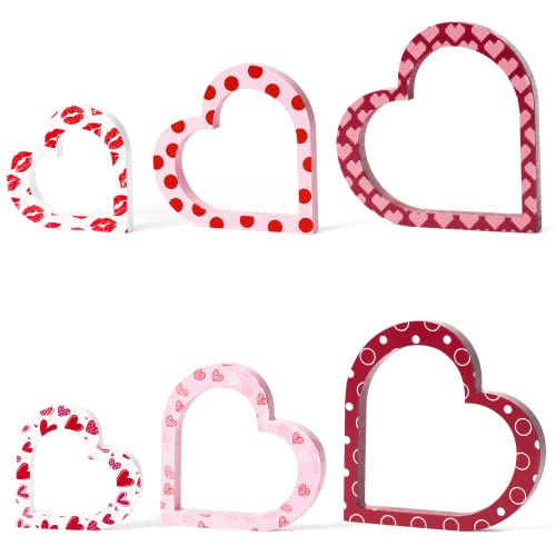 WATINC 3pcs Heart Wooden Signs, Sweet Love Table Decoration, Valentine Wood Tabletop Decor