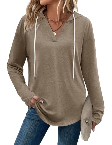 Zeagoo Womens Long Sleeve Hoodie Casual Pullover Hoodies Lightweight Trendy Sweatshirts Khaki S