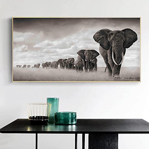 Art mural éléphant noir et blanc avec cadre de qualité supérieure