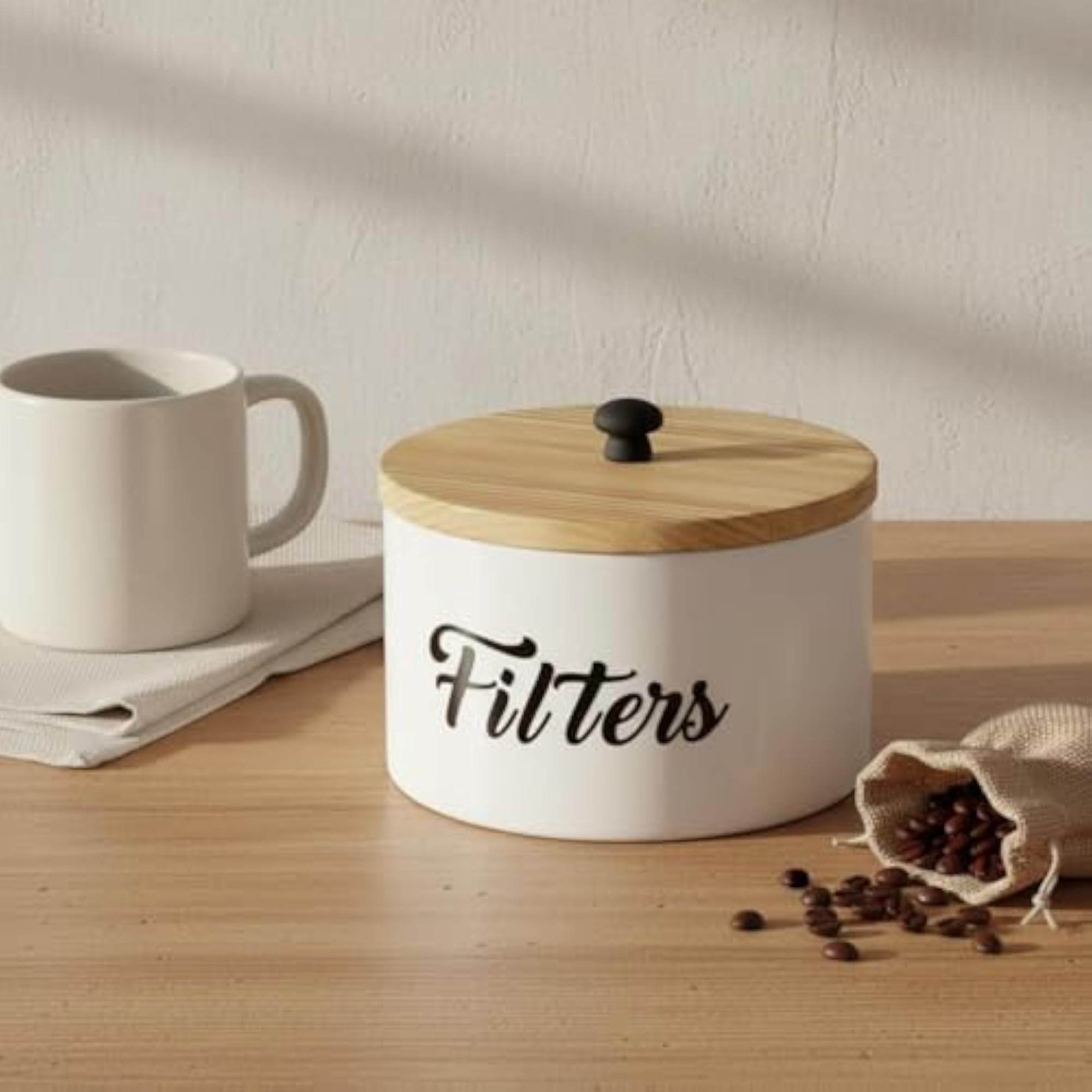 Coffee Filter Storage Box, Farmhouse Design Coffee Filter Holder with Lid