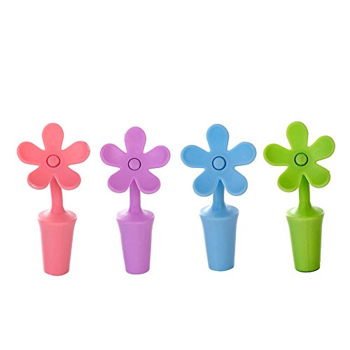 Honbay Multi-Purpose Silicone Wine Stopper Sunflower Shape Wine Bottle Stopper Perfect For Wine Champagne Beverage Beer And So On (4 Pcs Set) #TOP19