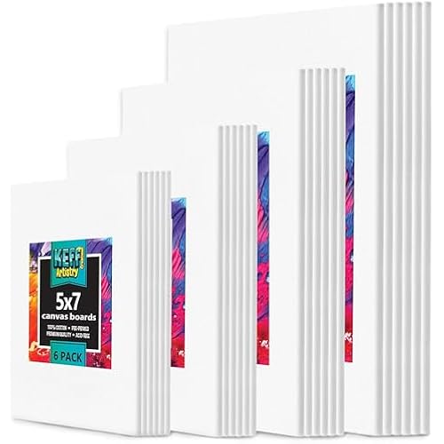 KEFF 24-Pack 𝗣𝗥𝗘𝗠𝗜𝗨𝗠 Canvas for Painting, 6 of 5x7, 8x10, 9x12,11x14 Painting Canvas Boards, Art Supplies for Adults & Kids - 100% Cotton Primed Canvases for Painting Acrylic, Oil, Watercolor