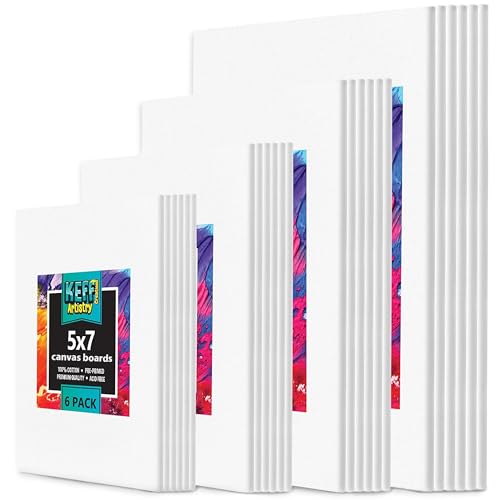 KEFF 24-Pack Canvas for Painting, 6 of 5x7, 8x10, 9x12,11x14 Painting Canvas Boards, Art Supplies for Adults & Kids - 100% Cotton Primed Canvases for Painting Acrylic, Oil, Watercolor