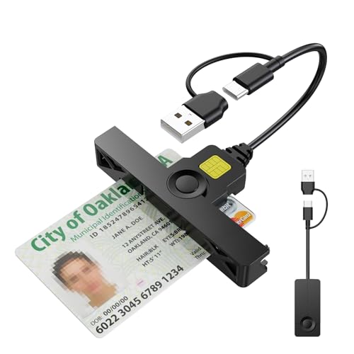 Image of CAC Card Reader 2 in 1 USB /Type C Dual Connector, DOD Military USB Common Access CAC Reader Type C Smart Card Reader Compatible with Windows, Mac OS Mini Fold Plug and Play Black