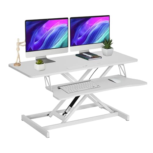 Generic 38-Inch Pneumatic Standing Desk Converter with Dual-Monitor Tray