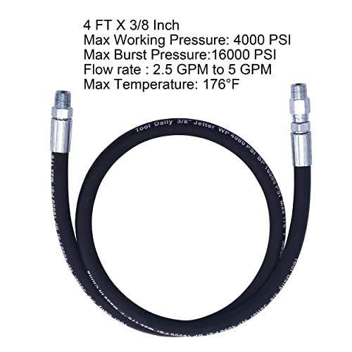 Tool Daily 4 FT X 3/8 Inch Pressure Washer Whip Hose with Swivel, Black, Steel, Hose Reel Connector, 1 Pack by Tool Daily - Image 2