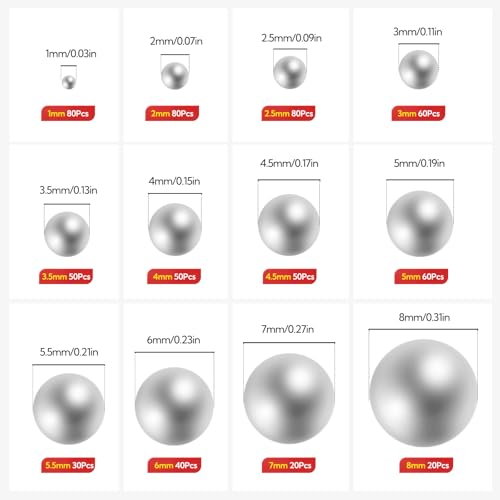 GAGIRA 620Pcs 12 Size Bearing Ball, 304 Stainless Steel Precision Balls Assortment Kit 1mm, 2mm, 2.5mm, 3mm, 3.5mm, 4mm, 4.5mm, 5mm, 5.5mm, 6mm, 7mm, 8mm by GAGIRA - Image 5