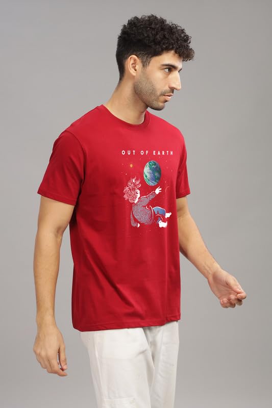Image of XENOVAURBAN Men's Graphic Printed RN-Earth Round Neck Regular and Plus Size Cotton T-Shirt