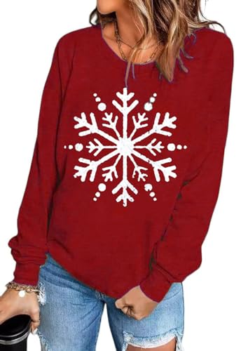 Mhtor COTTON BLEND Christmas Sweatshirt For Women Cute Snowflake Graphic Tops Funny Long Sleeve Xmas Shirt Winter Holiday Pullover Tops thumb #1