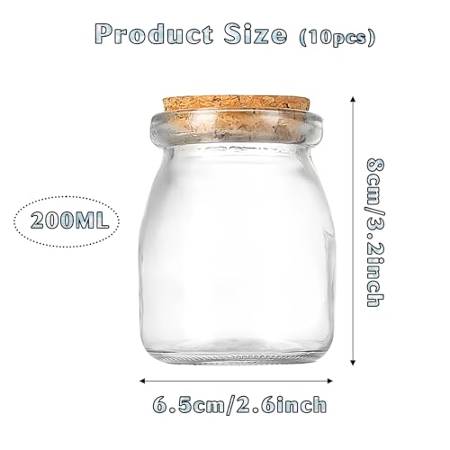 10 Pack 200ml Glass Storage Jars with Cork Lids, Small Round Preserving Containers for Yogurt, Pudding, and Spices - Perfect for Parties and Weddings - Image 2