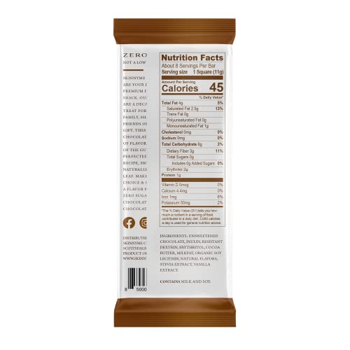Skinnyme Zero Sugar Bold Dark Chocolate Bars, Keto Friendly, Low Carb, Stevia Sweetened, Gluten Free, Sugar Free Snack, (4 Count) #TOP2
