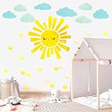 Watercolor Sun and Clouds Wall Decals Polka Dots Decal Clouds Wall Stickers Peel and Stick Sun Wall